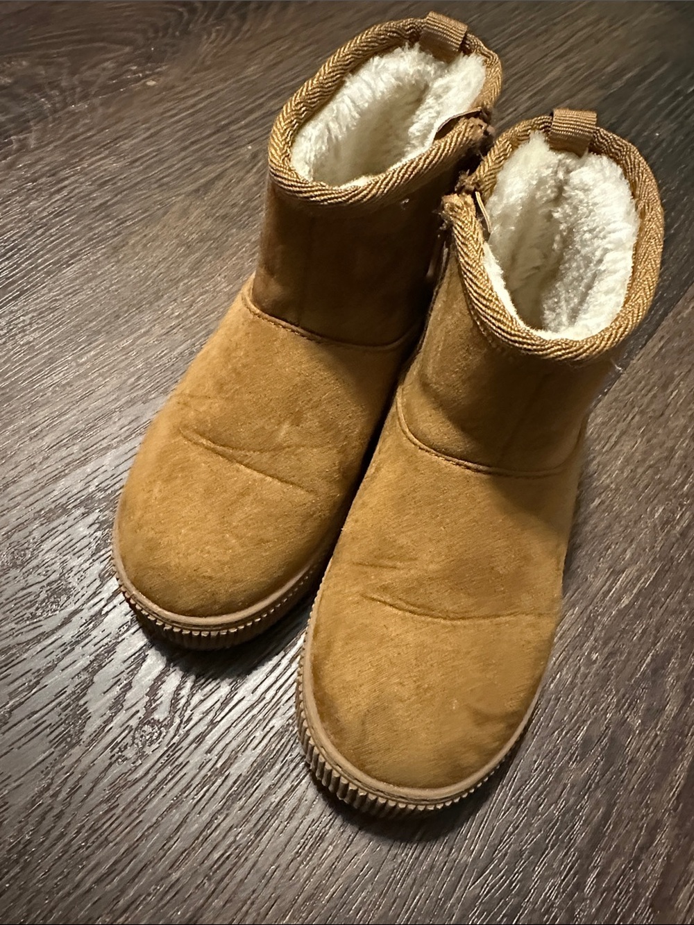 Cat & Jack Toddler Brown Faux-Suede Winter Boots with Cream Fleece Lining